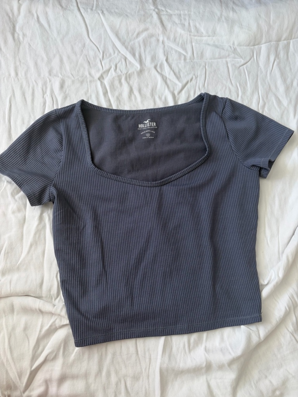 Hollister Ribbed Scoop Crop Top - Charcoal/blue